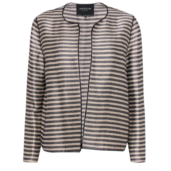 Lafayette 148 Beige & Black Striped Stitched Sequin Jacket.... Size Large - Picture 1 of 7